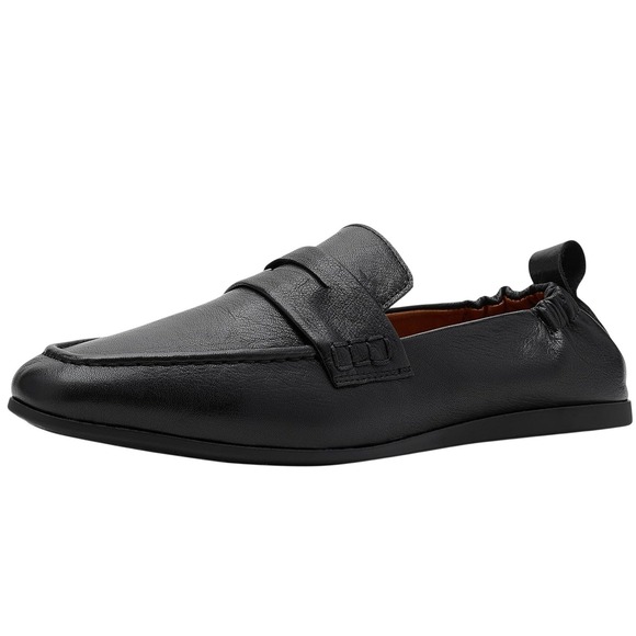 Miz Mooz Shoes - Miz Mooz Geeana Black Leather Penny Loafers Elastic Heel Flats Size 38